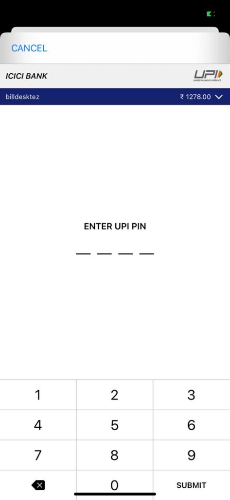 enter pin no